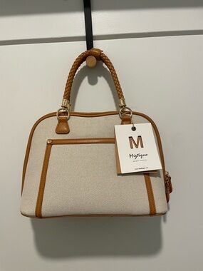 Tan Trim Cream Canvas Satchel